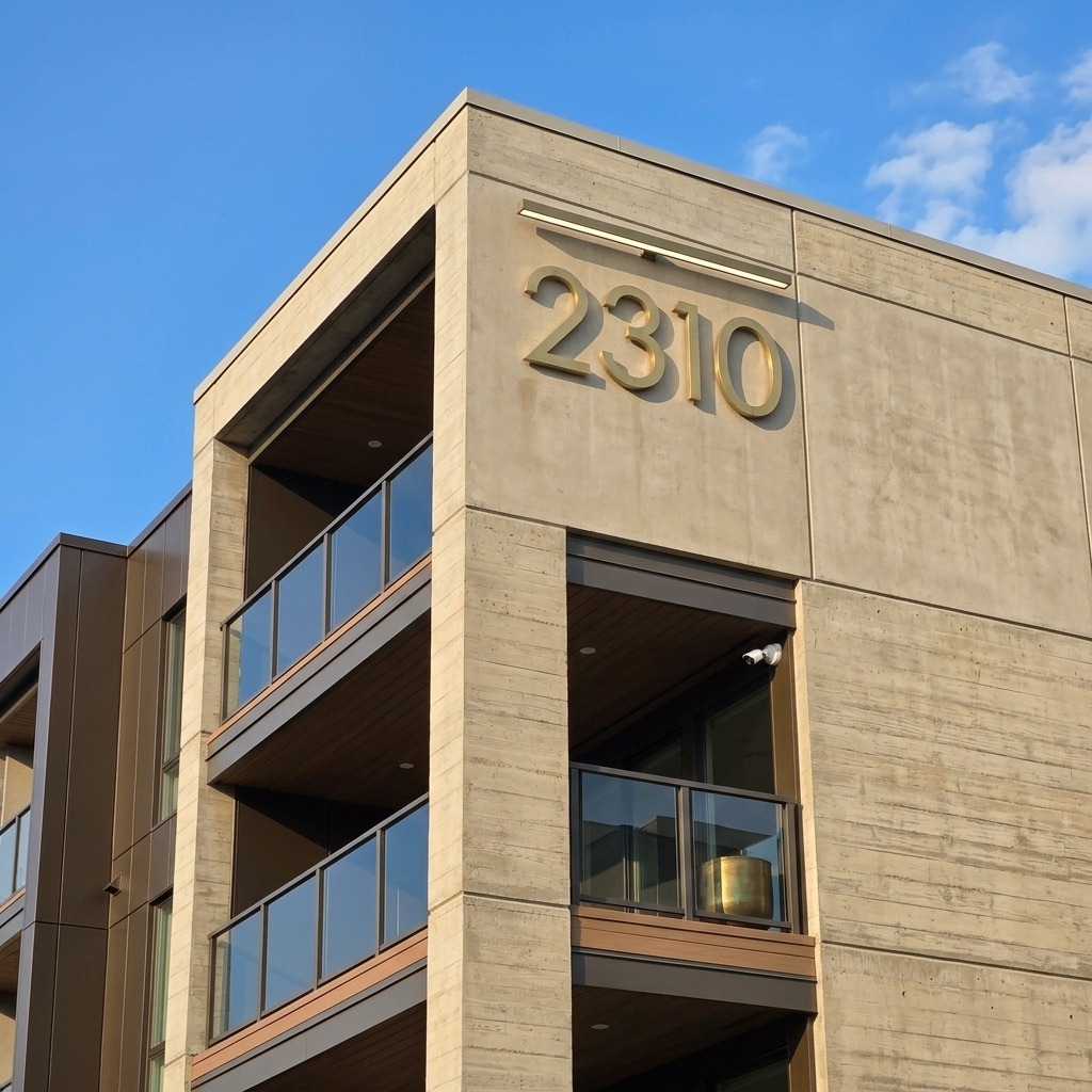 Large building numbers mounted high